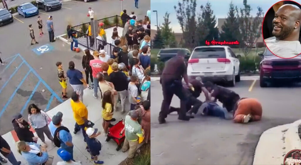 Photos from footage of Brawl outside Shaquille O'Neal restaurant