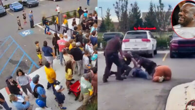 Photos from footage of Brawl outside Shaquille O'Neal restaurant