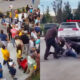 Photos from footage of Brawl outside Shaquille O'Neal restaurant