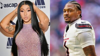 Cardi B posing And Stefon Diggs in Texans uniform