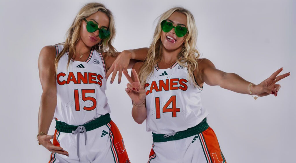 The Cavinder Twins in Miami uniforms