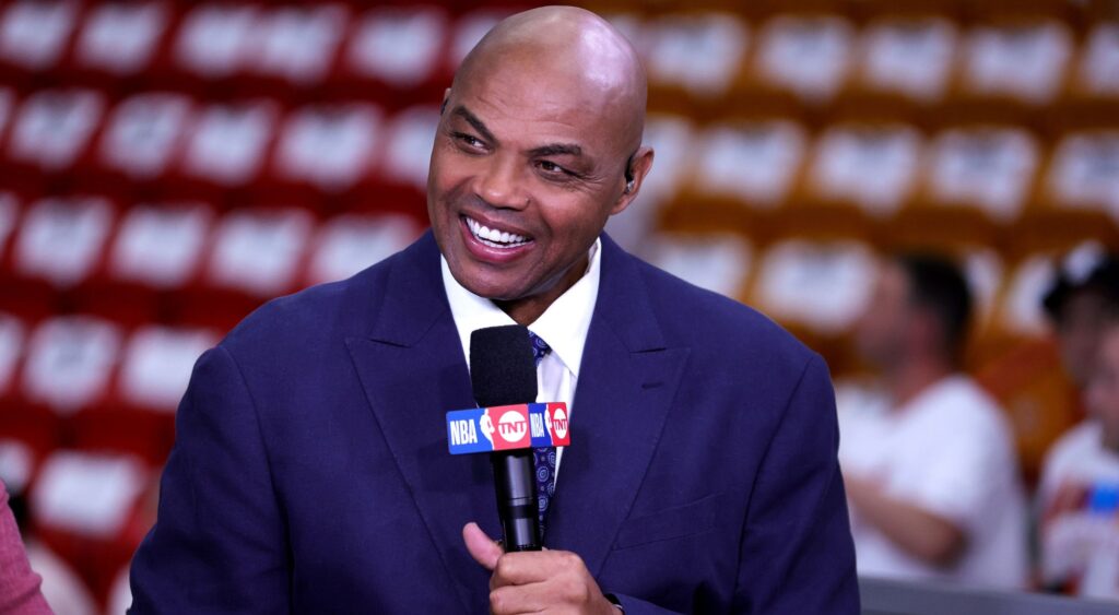 Charles Barkley looks on prior to game three of the Eastern Conference Finals between the Boston Celtics and Miami Heat at Kaseya Center on May 21, 2023 in Miami, Florida