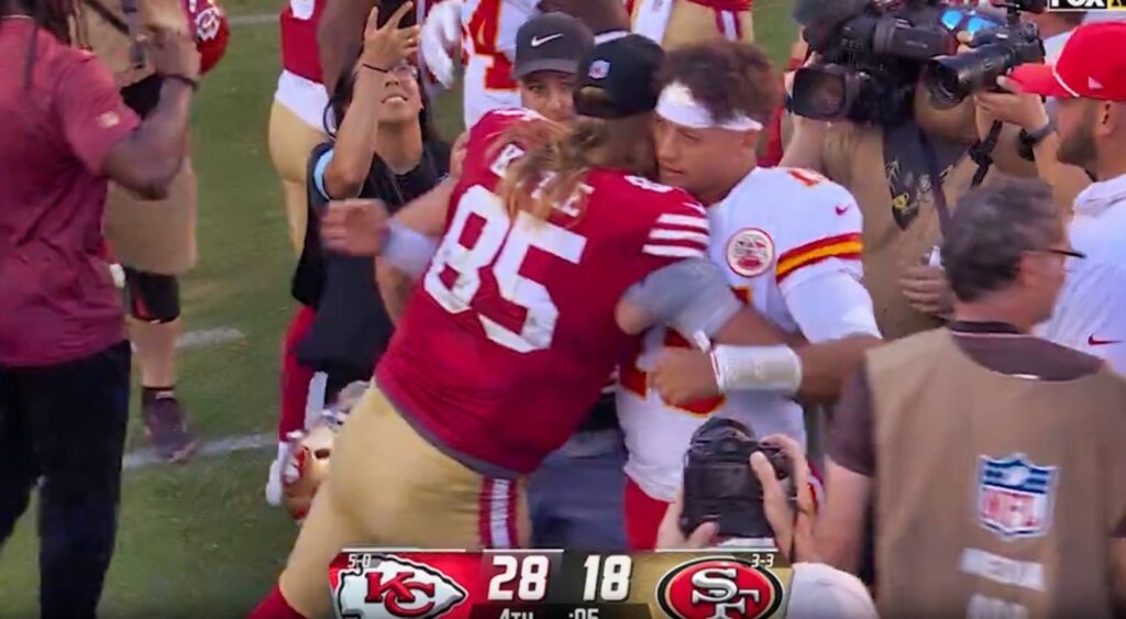 Chiefs and 49ers players on field