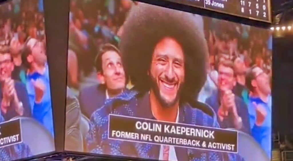 Colin Kaepernick on the jumbotron at a WNBA game.