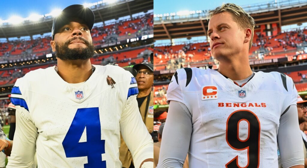 Dak Prescott and Joe Burrow look on after their games.