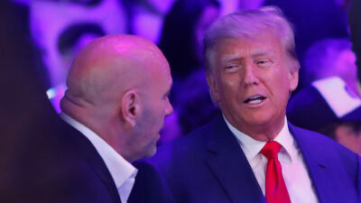 Donald Trump talks with Dana White