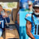 Photo of DeAndre Hopkins daughter holding a phone and photo of DeAndre Hopkins in Titans gear