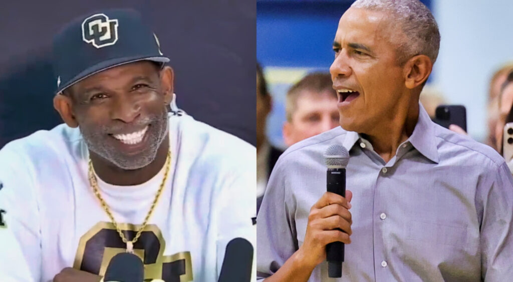 Photos of Deion Sanders and Barack Obama