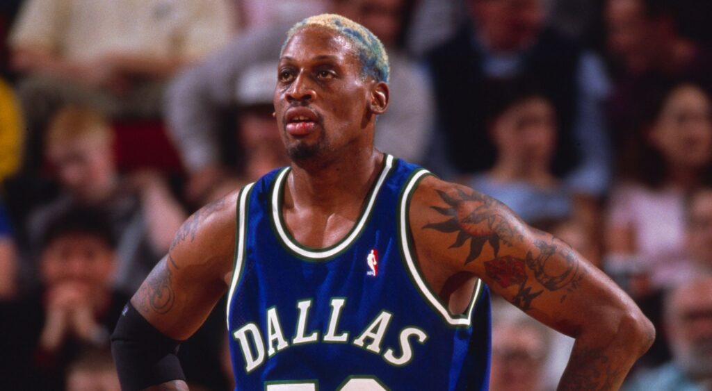 Dennis Rodman of the Dallas Mavericks during a NBA game