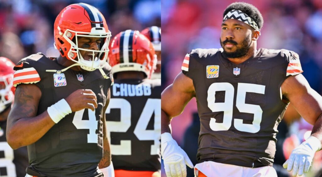 Deshaun Watson and Myles Garrett in Browns uniform