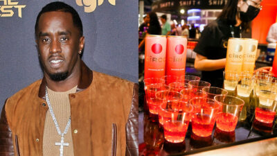 Photo of Diddy smiling and photo of Ciroc shots