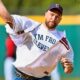 Travis Kelce throwing out pitch