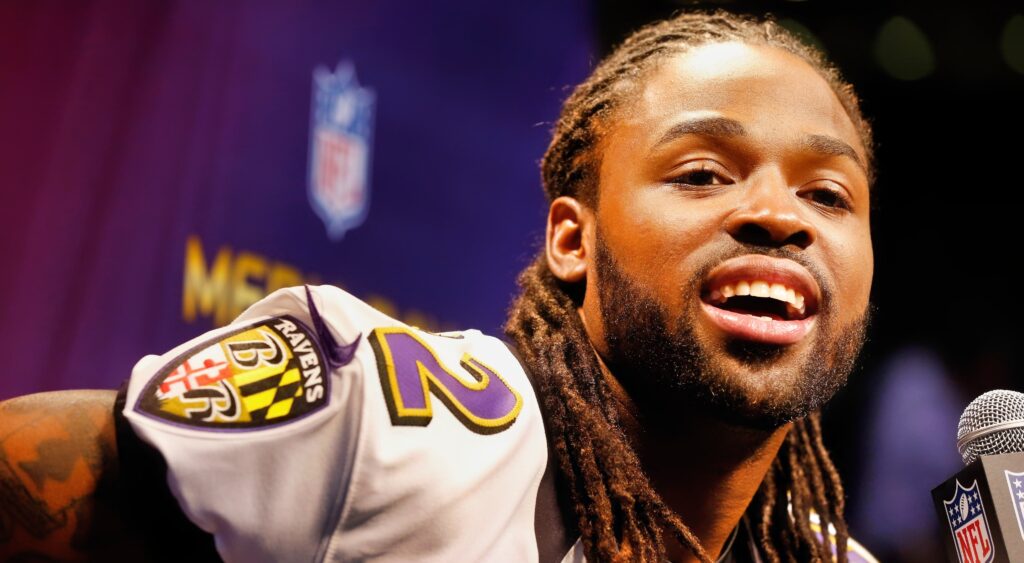 Torrey Smith at Super Bowl media day.