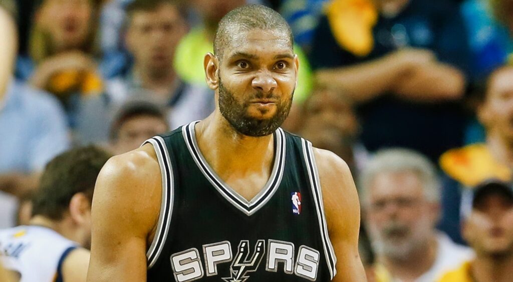 Tim Duncan looks on during a game.