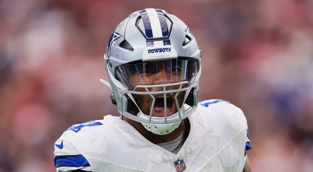 Micah Parsons of Dallas Cowboys reacts during play.