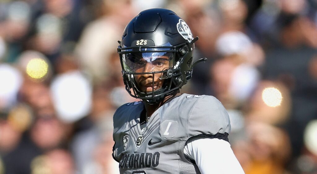 Shedeur Sanders of Colorado Buffaloes looking on.