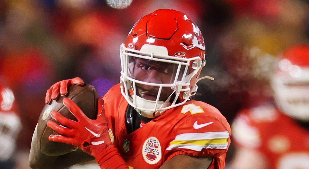 Rashee Rice of Kansas City Chiefs with football.