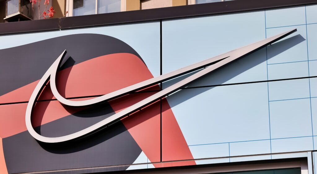 Nike logo on a building.