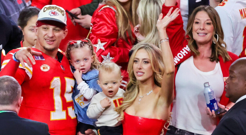 Patrick Mahomes celebrating Super Bowl win with his family