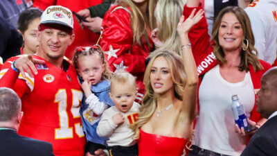 Patrick Mahomes celebrating Super Bowl win with his family