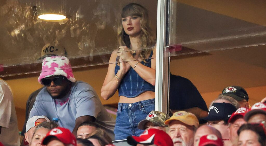 Taylor Swift watches a Chiefs game from her suite.