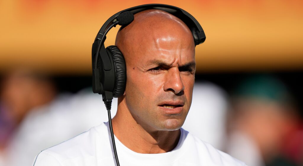 Robert Saleh with headset on