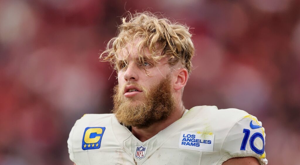 Cooper Kupp of Los Angeles Rams looking on at game.