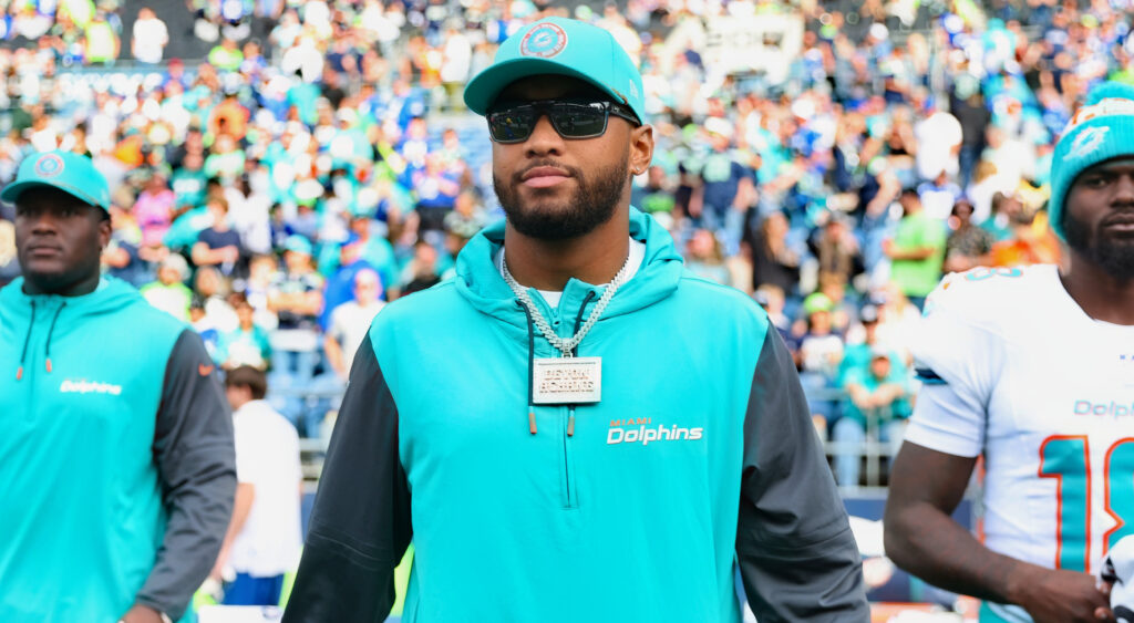 Tua Tagovailoa wearing Dolphins gear