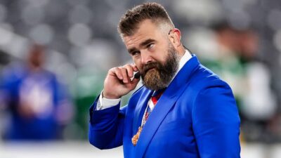 Jason Kelce in a blue suit