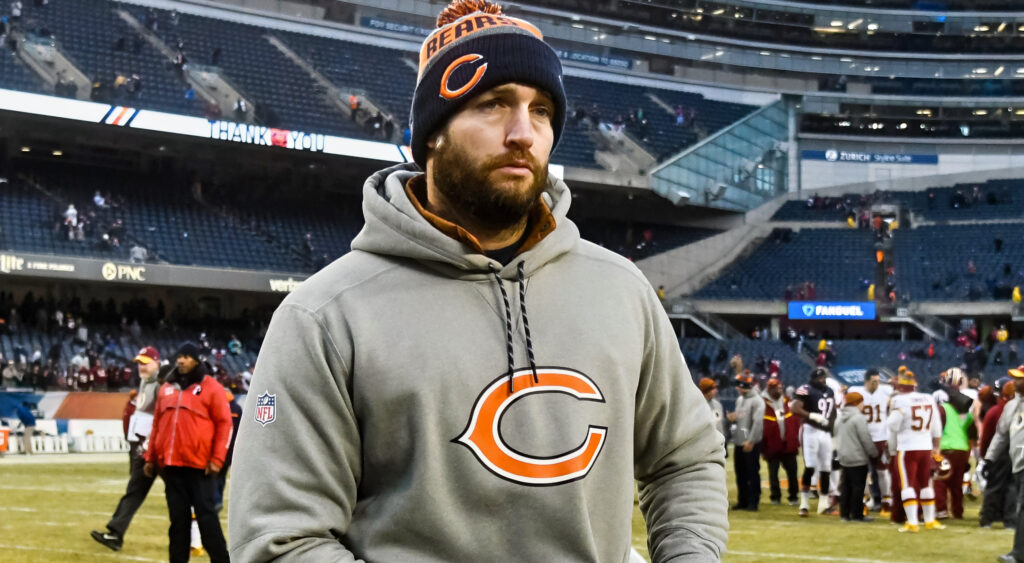 Jay Cutler in Bears-themed clothing