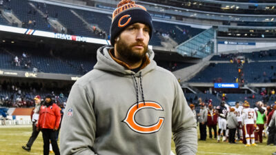 Jay Cutler in Bears-themed clothing