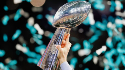 Photo of Lombardi Trophy being raised for article on Nigel Bradham