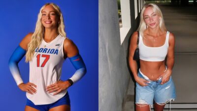 Isabel Martin posing in Gators uniform and regular clothes