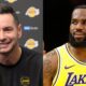 Head coach JJ Redick of the Los Angeles Lakers supports LeBron James of the Los Angeles Lakers