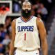 James Harden of the LA Clippers stands on the court.