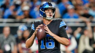 Jared Goff of the Detroit Lions looks to throw a pass.