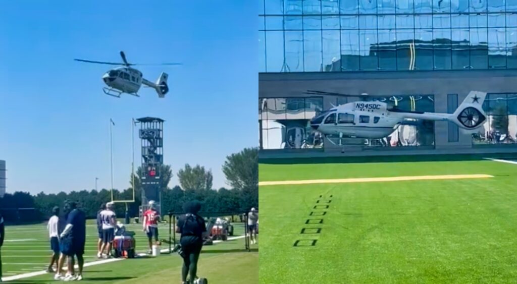 
Jerry Jones' helicopter at Dallas Cowboys practice