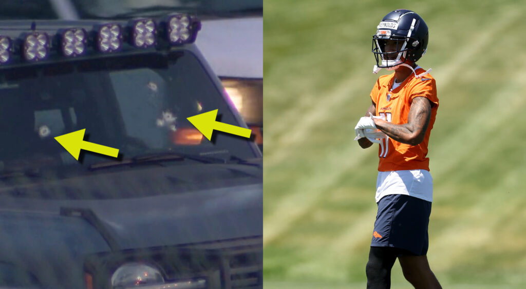 bullet-riddled vehicle (left), Josh Reynolds in practice (right)