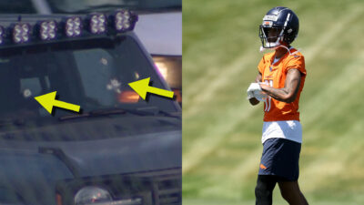 bullet-riddled vehicle (left), Josh Reynolds in practice (right)