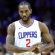 Kawhi Leonard of the LA Clippers reacts during the fourth quarter against the Philadelphia 76ers at the Wells Fargo Center