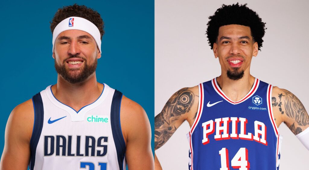 Klay Thompson of Dallas Mavericks, and Danny Green of Philadelphia 76ers 