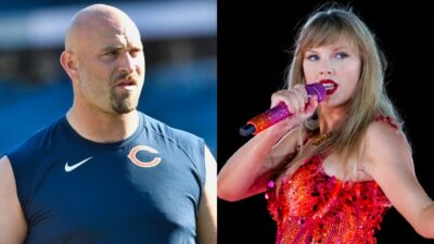 Kyle Long in Bears gear and Taylor Swift on stage