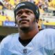 Lamar Jackson of the Baltimore Ravens walks off the field after his team's 17-10 loss against the Pittsburgh Steelers