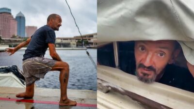 "Lieutenant Dan" Joseph Malinowski riding out Hurricane Milton in boat