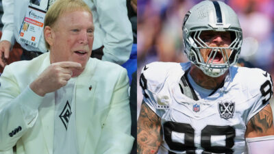 Photos of Raiders owner Mark Davis and player Maxx Crosby