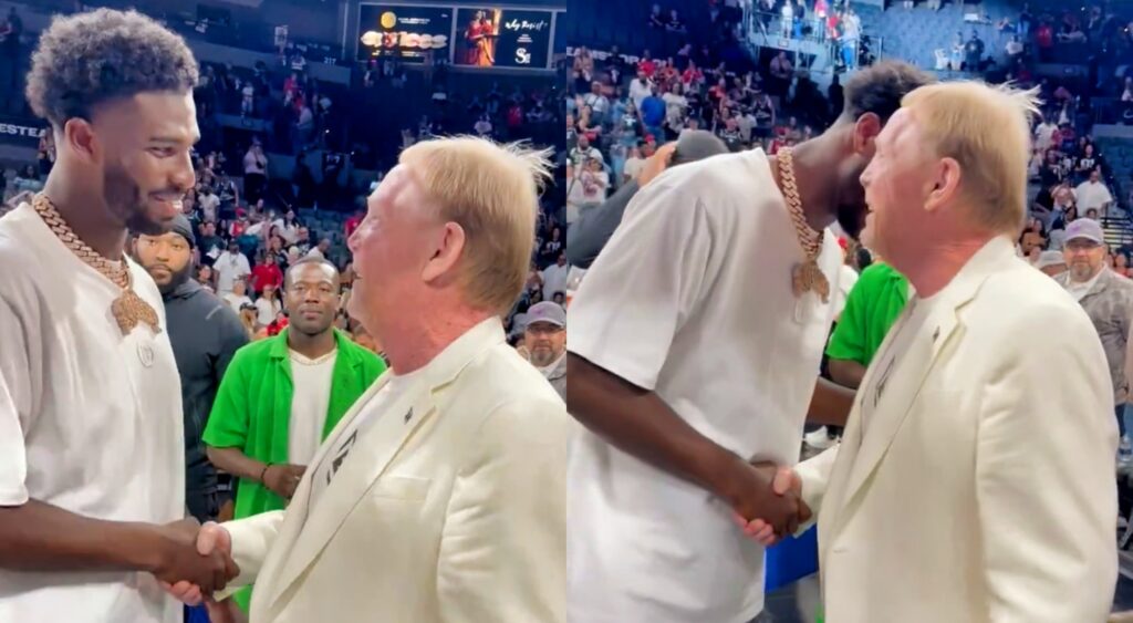 Mark Davis talking to Shedeur Sanders