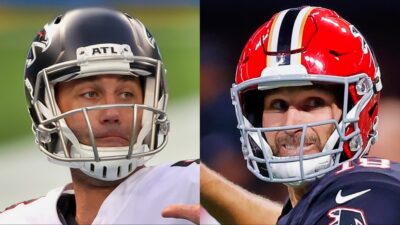 Matt Schaub and Kirk Cousins looking to throw a pass.