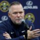 Head coach Michael Malone of the Denver Nuggets fields questions during Denver Nuggets Media Day