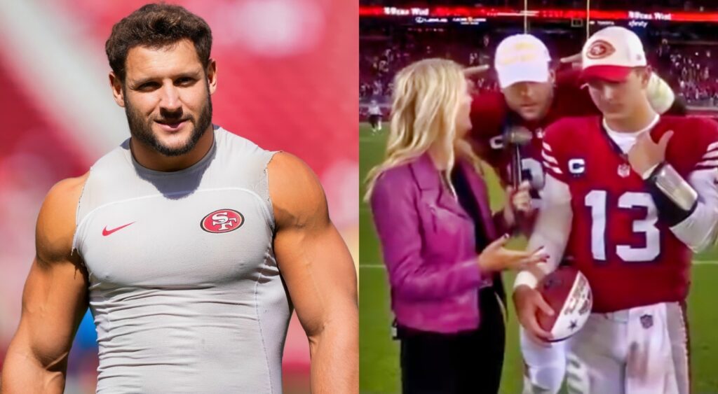 Nick Bosa wearing a MAGA hat