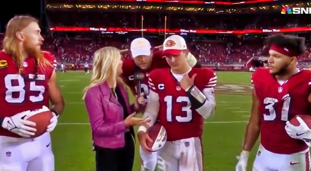 Nick Bosa crashes Brock Purdy's interview.